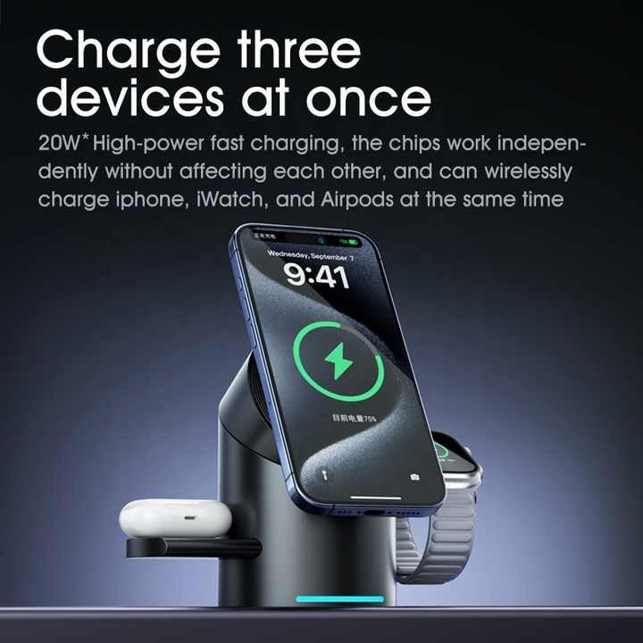 Charging iPhone, watch and earbuds
