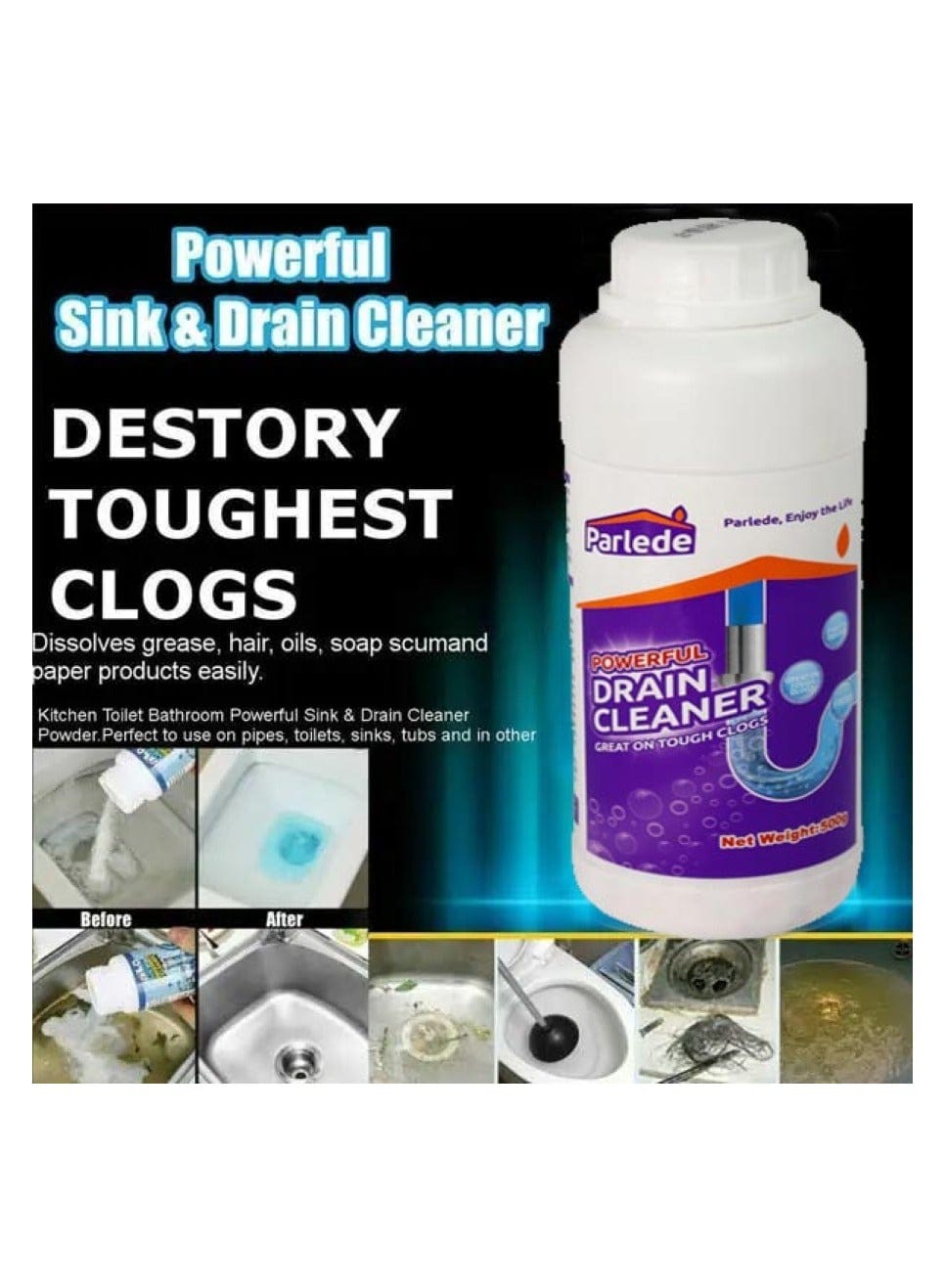 Parlede Powerful Drain Cleaner Powder – Foaming – image 8