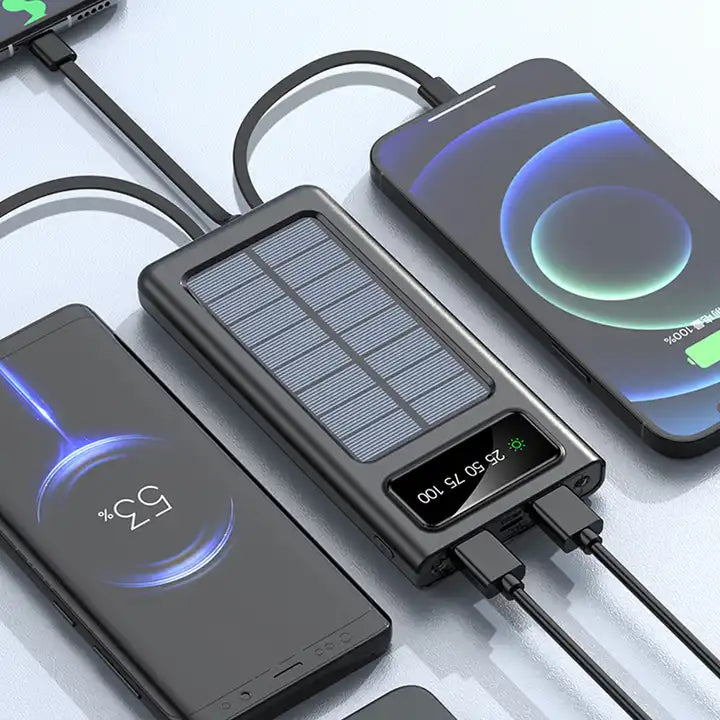 20000mAh solar power bank with built-in cables
