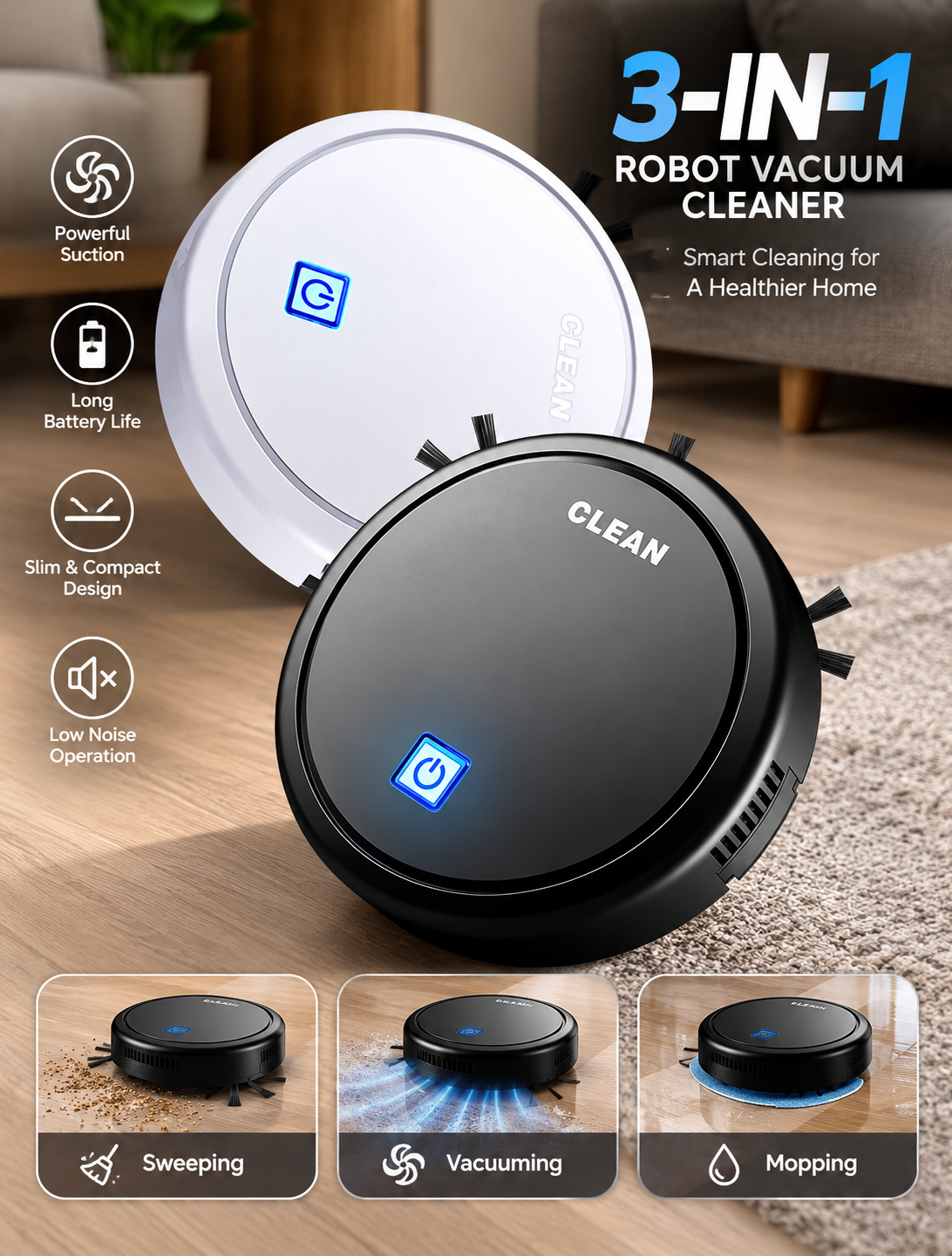 3-in-1 Robot Vacuum Cleaner – side view