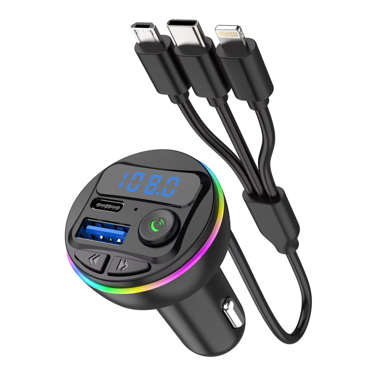Bluetooth Car FM Transmitter – MP3 Player, USB Charger, RGB Lights – image 1