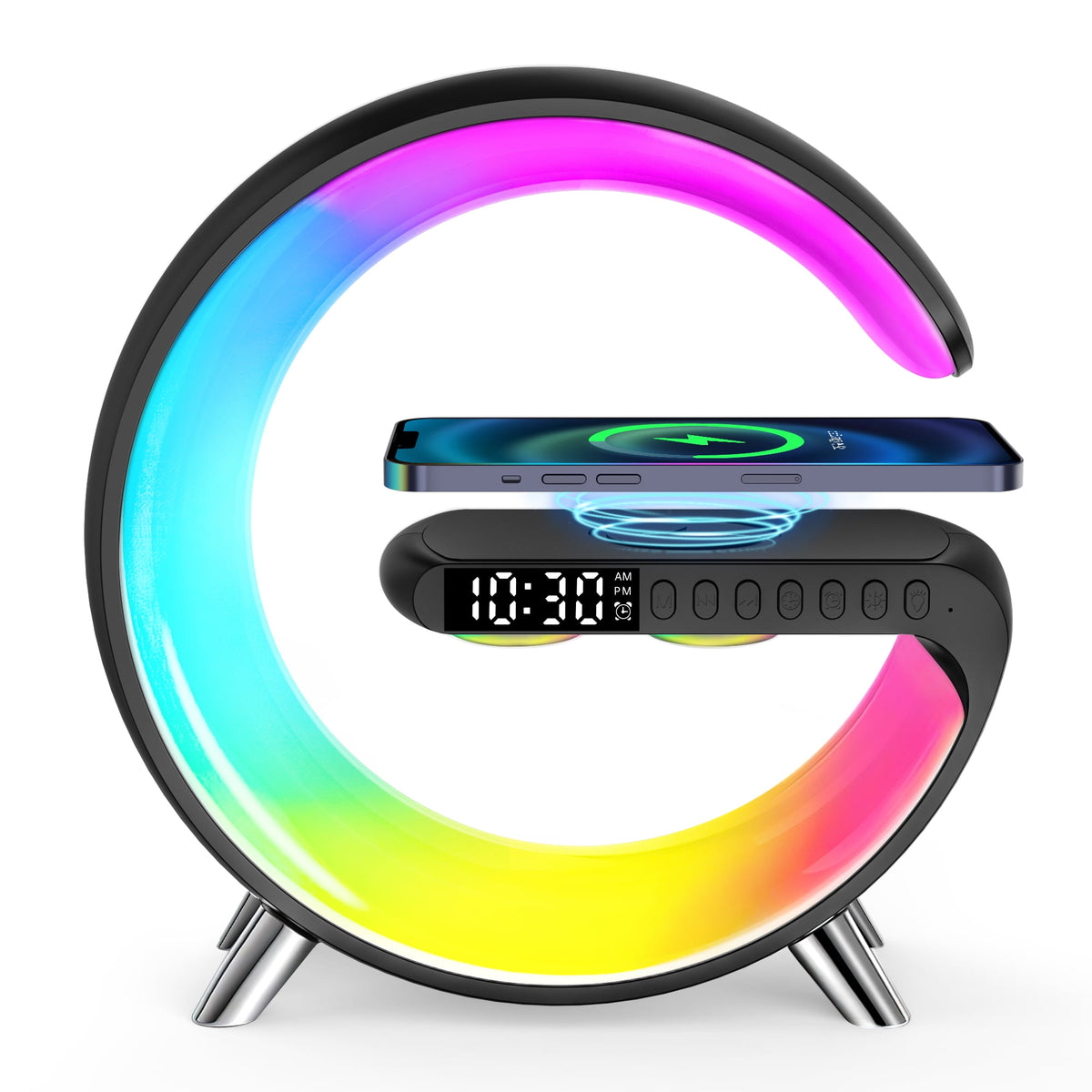 4-in-1 alarm clock lamp with wireless charger