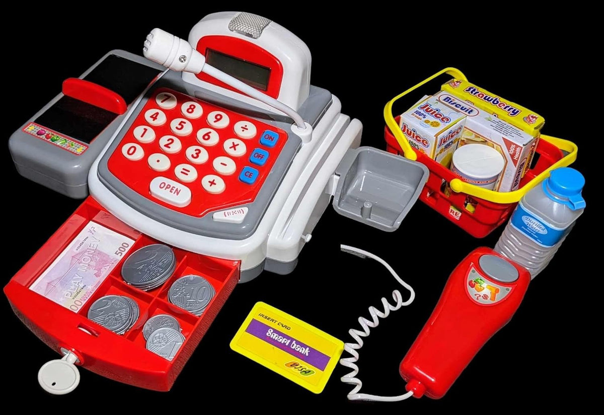 Pretend play cash register with scanner