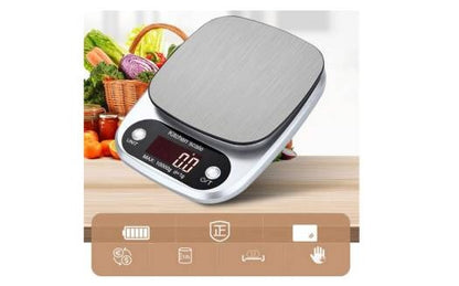 Weighing ingredients on kitchen scale