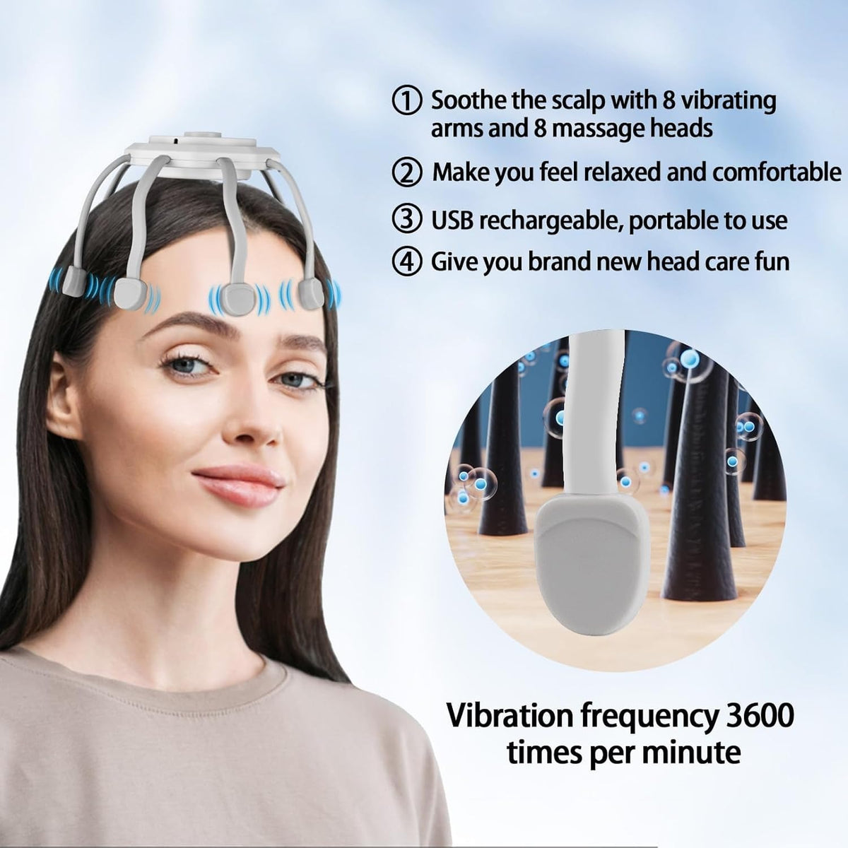 Electric Scalp Massager – 8 Vibrating Contacts, 3 Modes – image 6