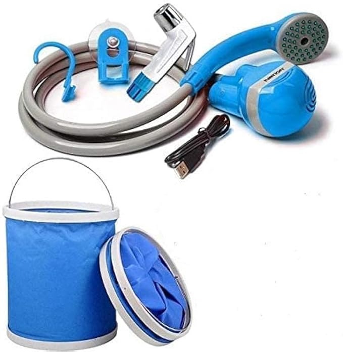 Portable shower used outdoors