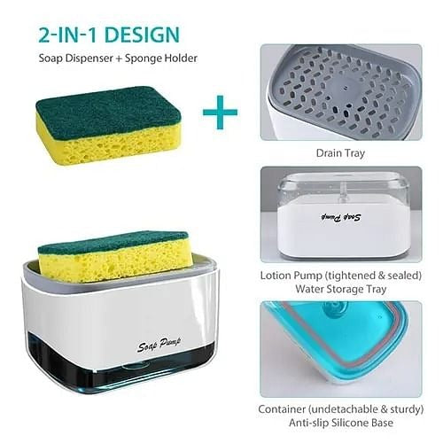 Dish Soap Dispenser with Sponge Holder – 2-in-1 Kitchen Caddy – image 2