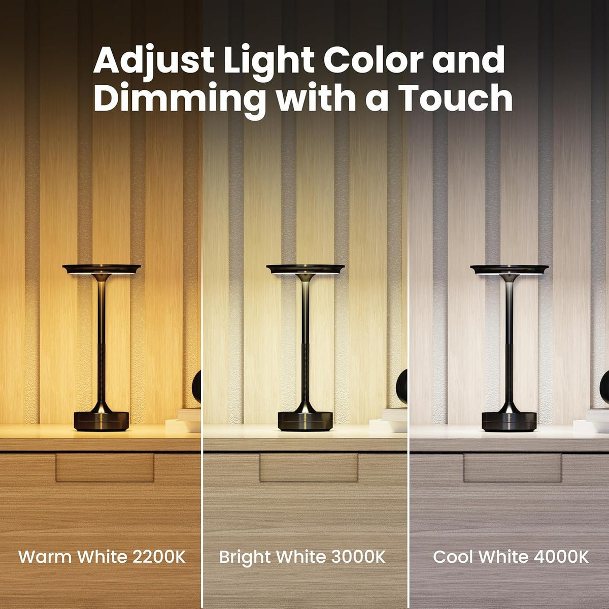 Touch-Control Cordless Table Lamp – 3-Way Dimmable – image 3