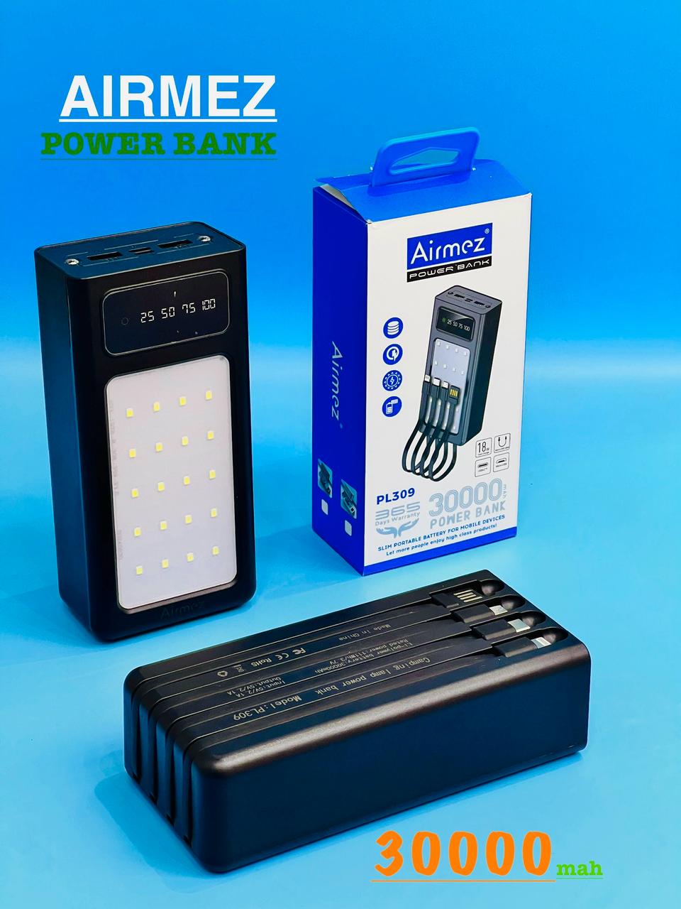 Airmez 30000mAh Power Bank with 4 Built-in Cables – image 3