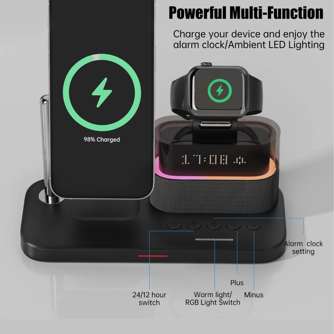 Charging station with alarm clock