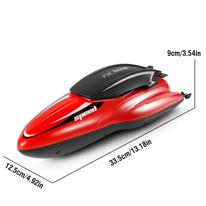 RC boat on water