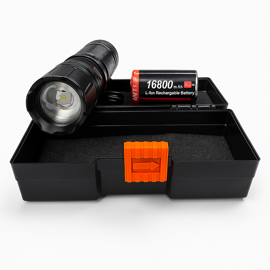 High-Power Rechargeable LED Flashlight Kit – 16800mAh, Zoom – image 4