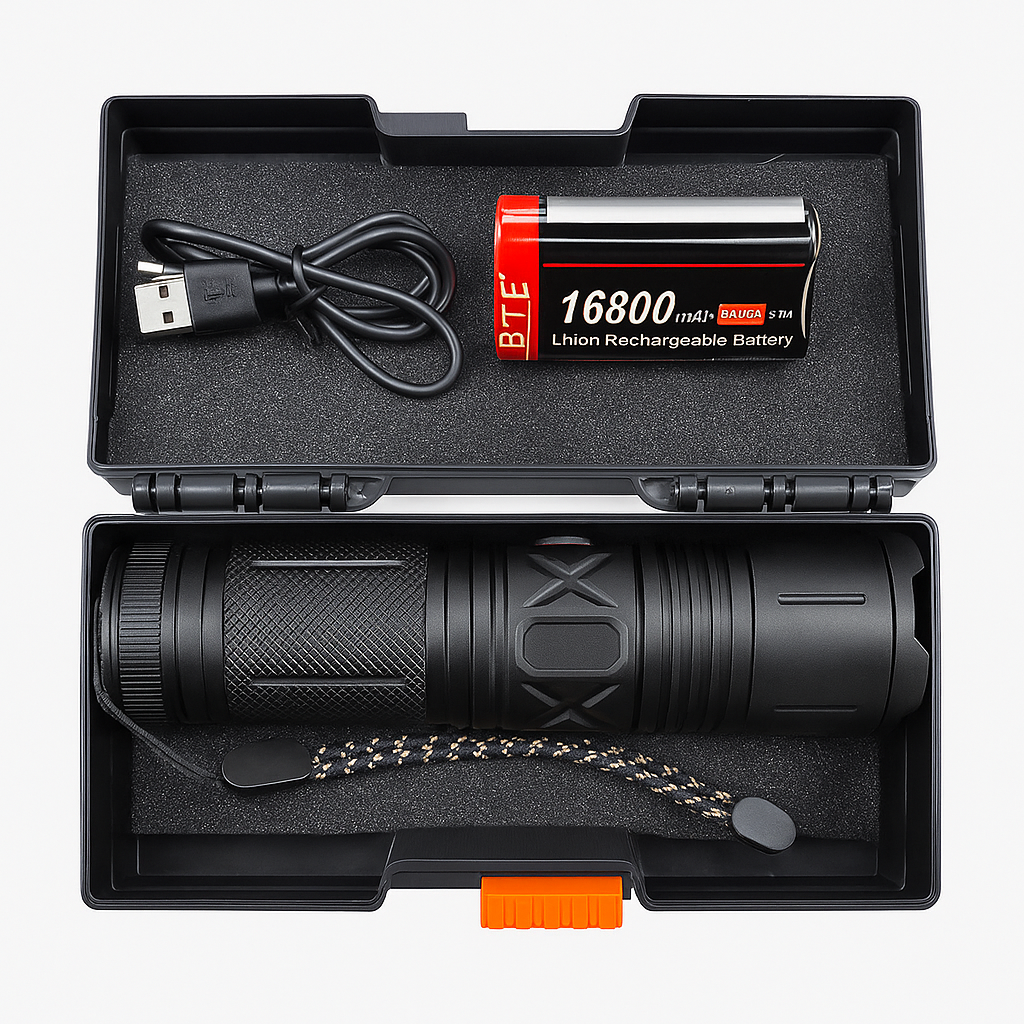 High-Power Rechargeable LED Flashlight Kit – 16800mAh, Zoom – image 1