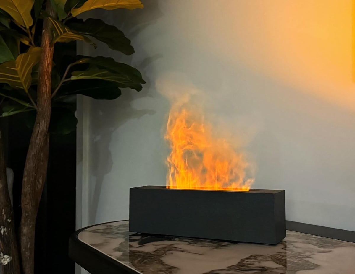 Flame aroma diffuser on bedside table