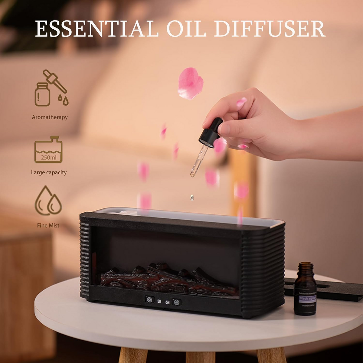 Fireplace aroma diffuser in a living room