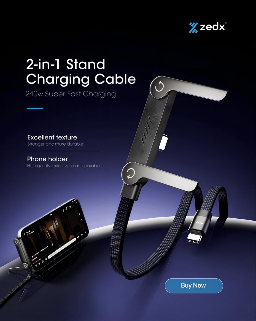 2-in-1 USB-C Fast Charging Cable with Hidden Phone Stand – 240W – image 4