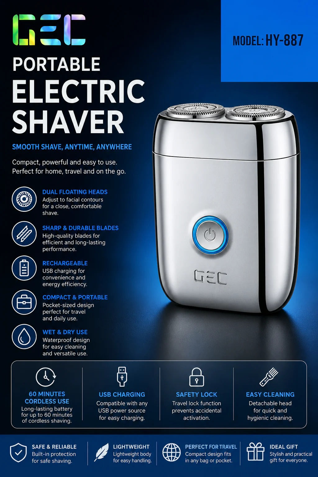 GEC HY-887 Portable Electric Shaver – Wet and Dry – image 2