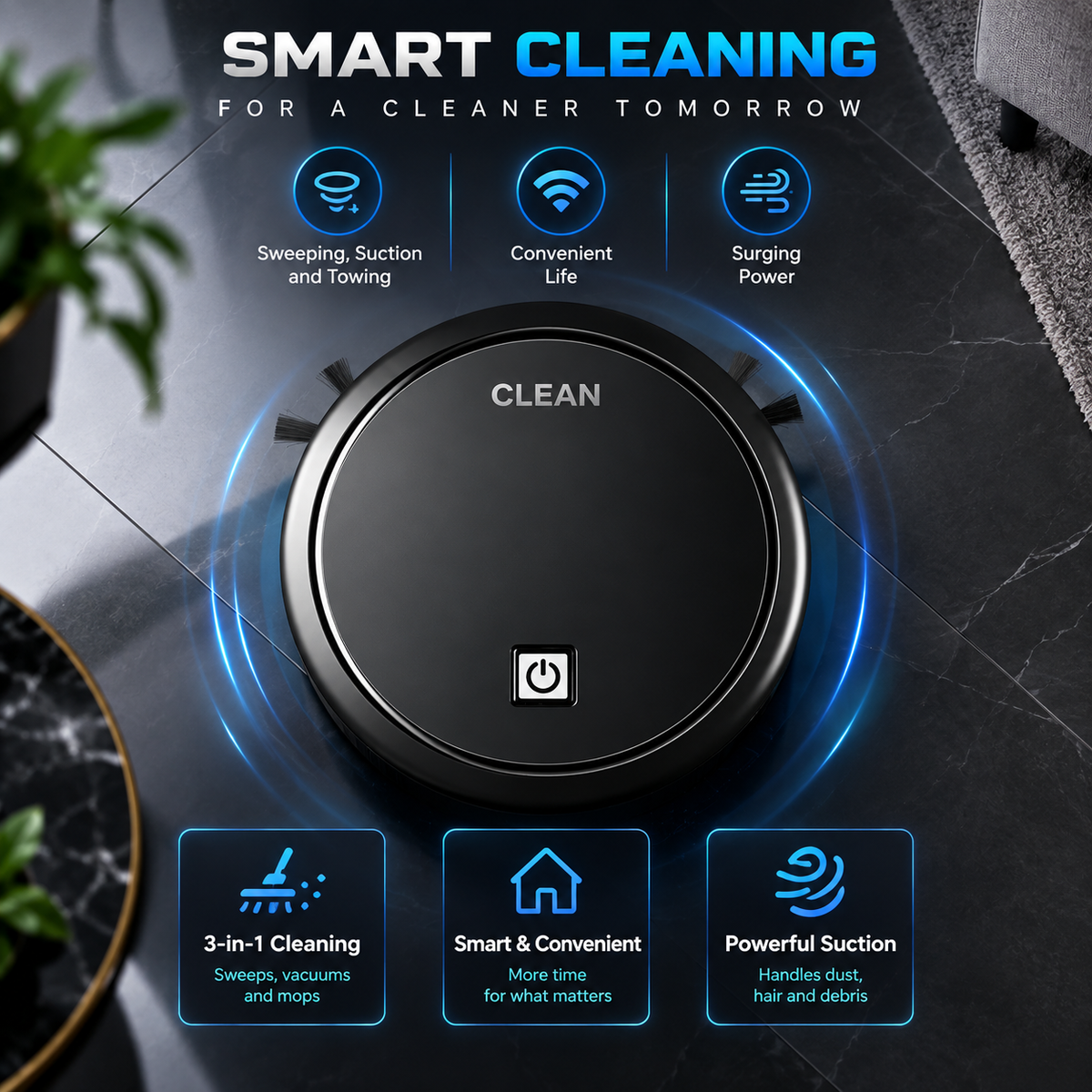 3-in-1 Robot Vacuum Cleaner – front view