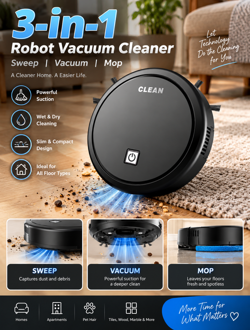 3-in-1 Robot Vacuum Cleaner with Mop