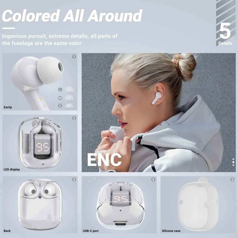 T6 Crystal Wireless Earphones – close-up