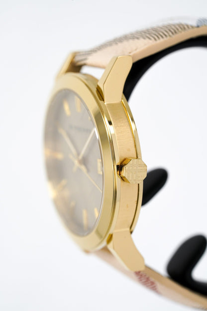 Burberry Ladies Watch The City Haymarket Check Yellow Gold Bu9026