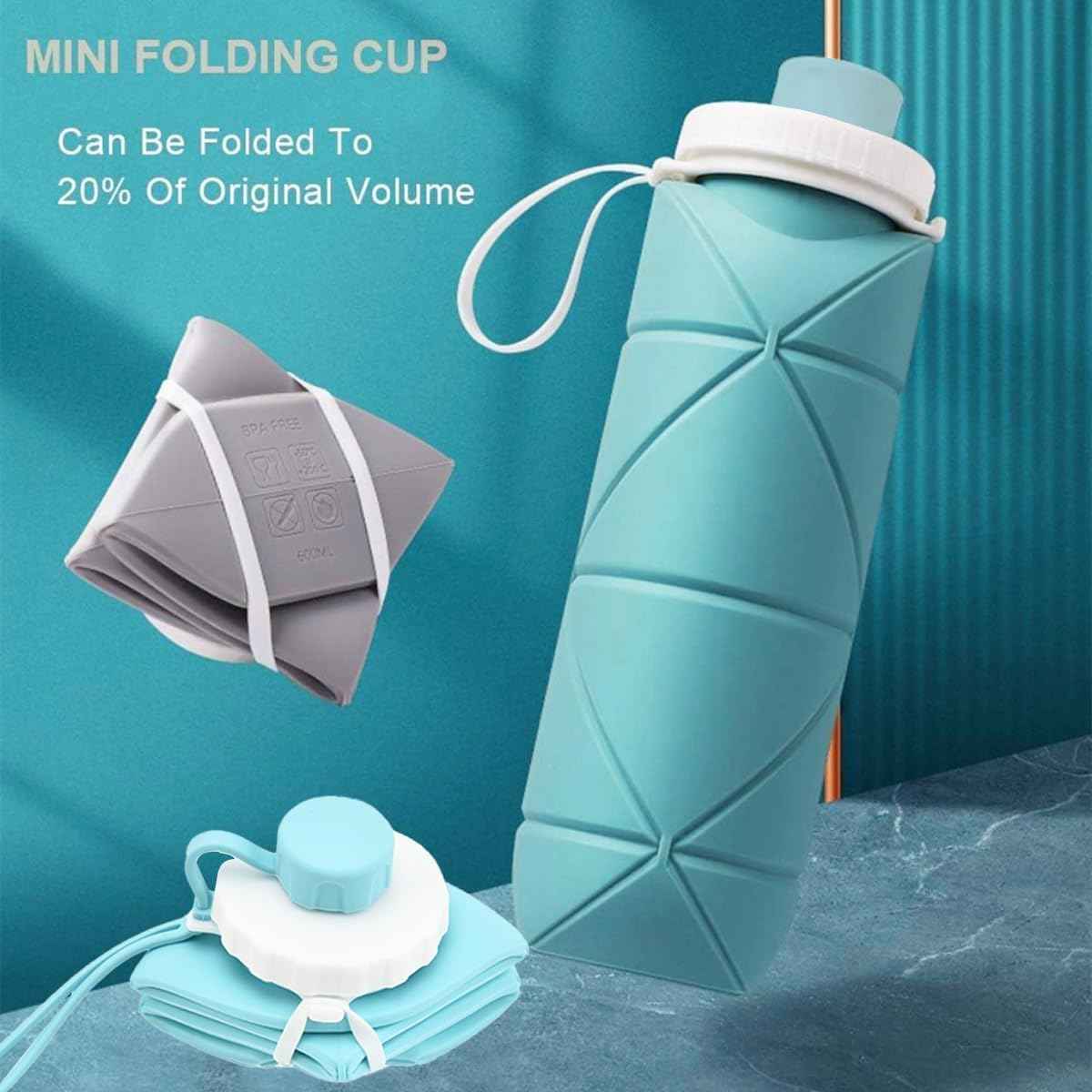 Silicone Folding Water Bottle with Strap
