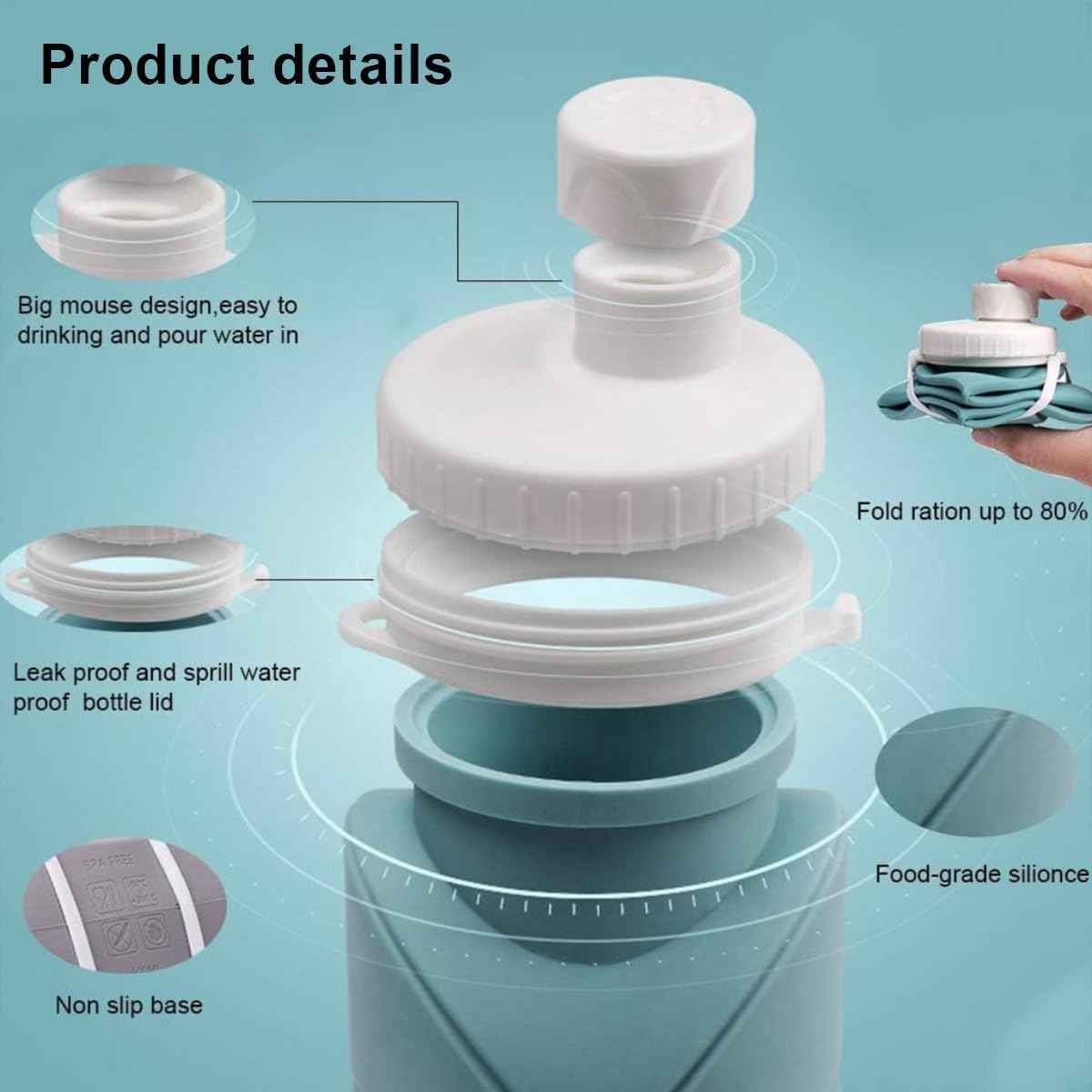 Silicone Folding Water Bottle with Strap