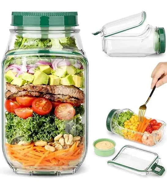 Portable Salad Container Jar with Dressing Cup