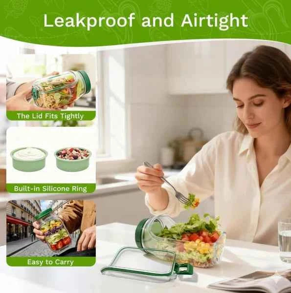Portable Salad Container Jar with Dressing Cup