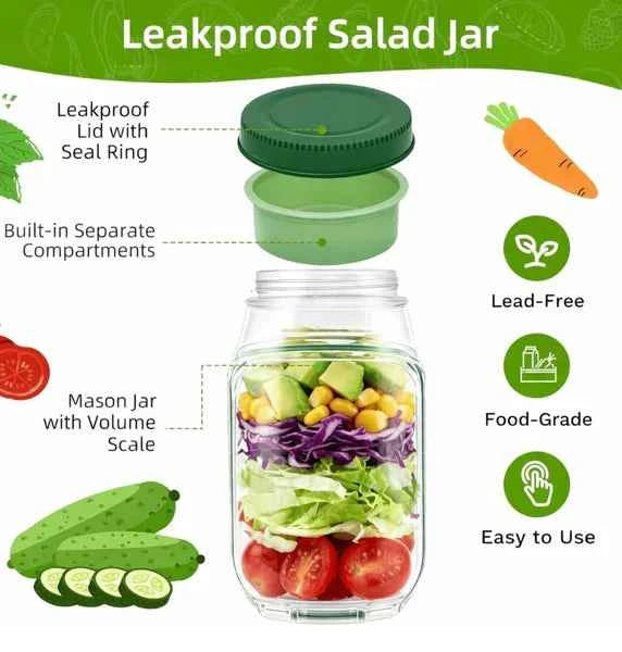 Portable Salad Container Jar with Dressing Cup