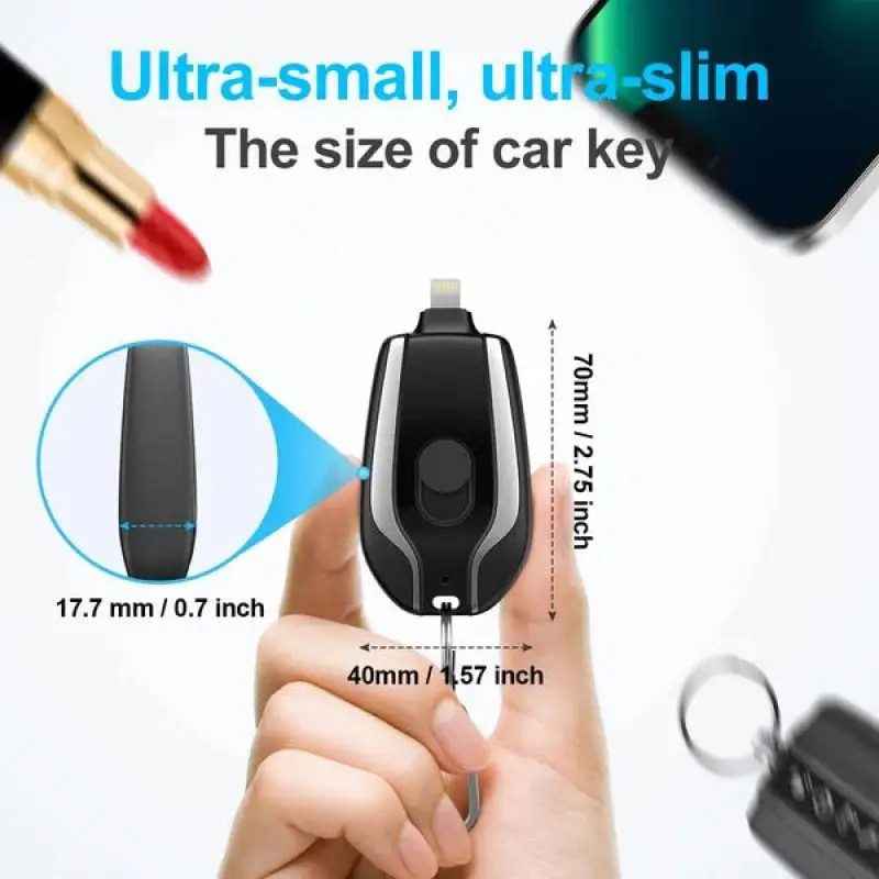 Emergency Portable Key Chain Charger – detail view