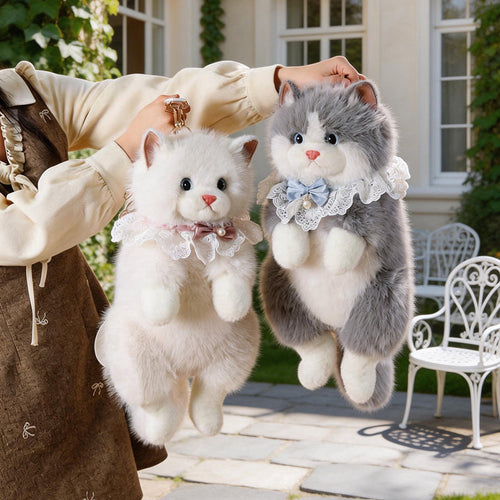 Realistic Plush Cat-Shaped Backpack