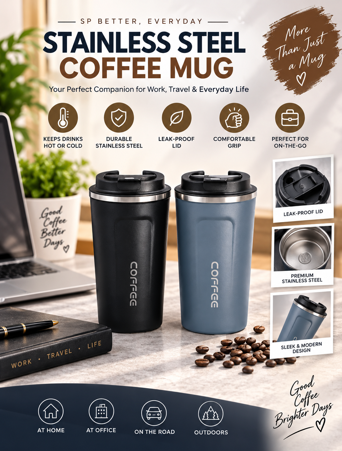 Stainless Steel Coffee Mug with Lid