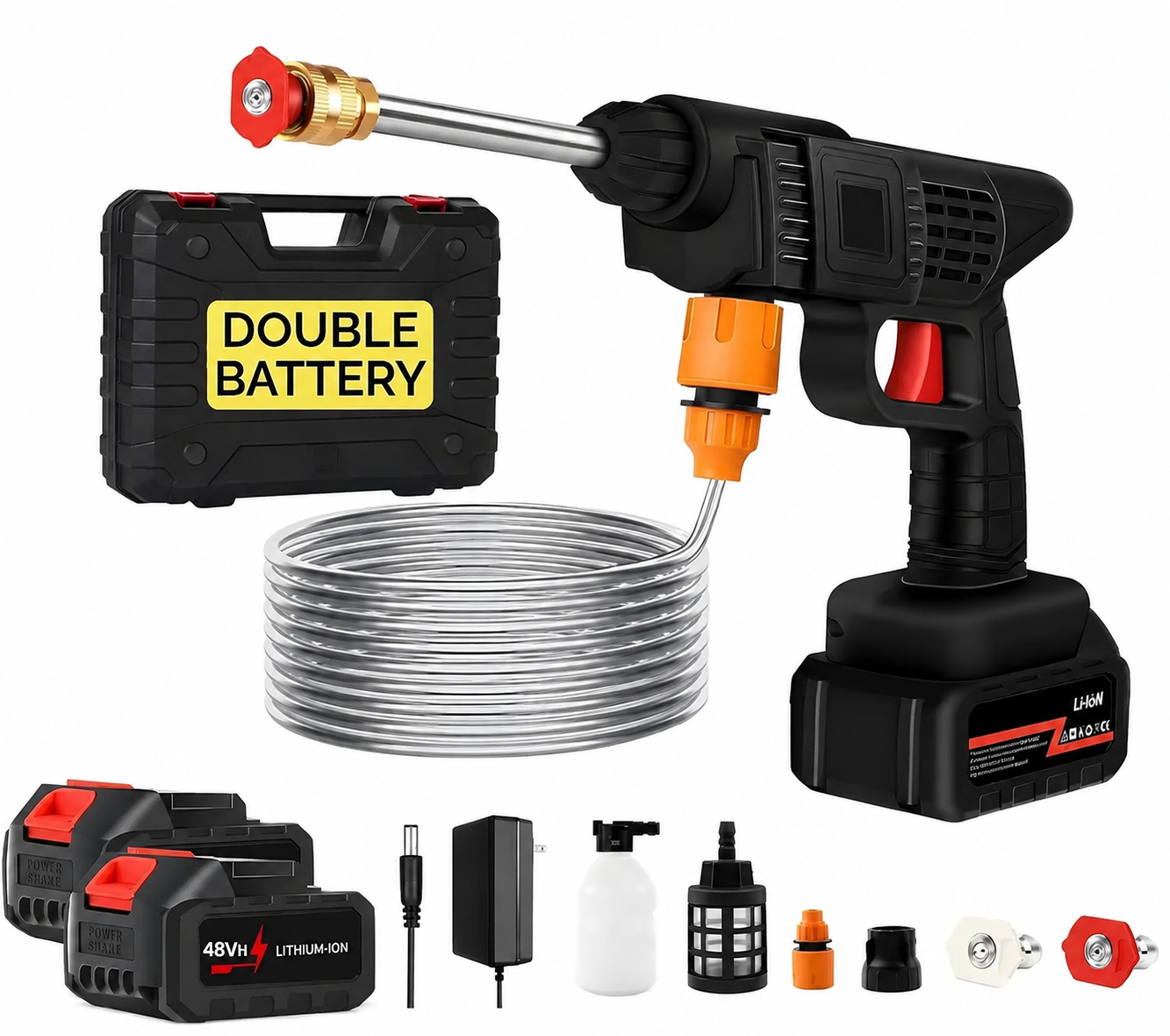 Pressure Washer For Car (Double Battery) جهاز غسيل السيارات بالضغط العالي (ببطاريتين قابلتين للشحن))