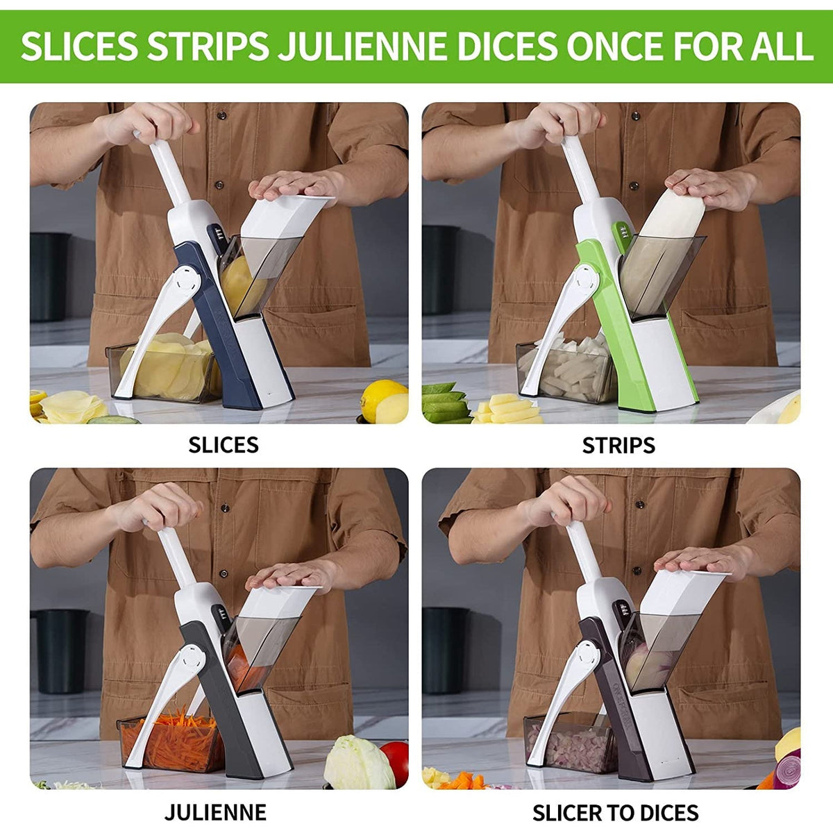 Manual Vegetable Cutter – 4-in-1 Adjustable Mandoline Slicer