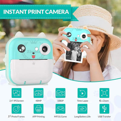 Children 1080P HD Digital Camera Toys Instant Print for Kids Thermal Print Camera