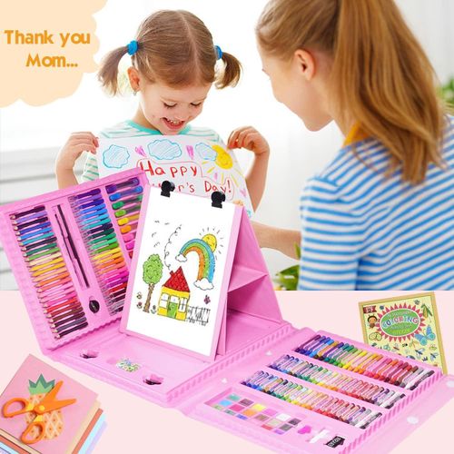 208-Piece Pink Kids’ Art Set with Easel, Drawing Book & Sketch Copy