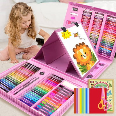208-Piece Pink Kids’ Art Set with Easel, Drawing Book & Sketch Copy